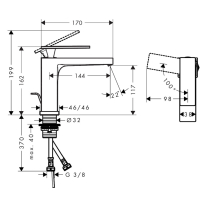 Baterie lavoar, Hansgrohe, Tecturis E 110, Ecosmart+, CoolStart, cu ventil cu tijă, bronz periat